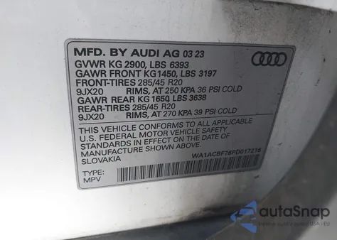 2023 Audi Q7 Premium 45 Tfsi Quattro Tiptronic из США, поврежденный, VIN WA1ACBF76PD017216